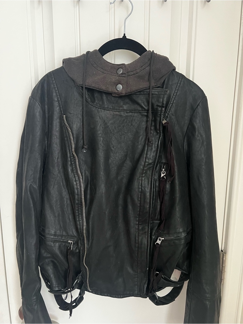 We The Free Cleo Hooded Vegan Leather Moto Jacket by Free People